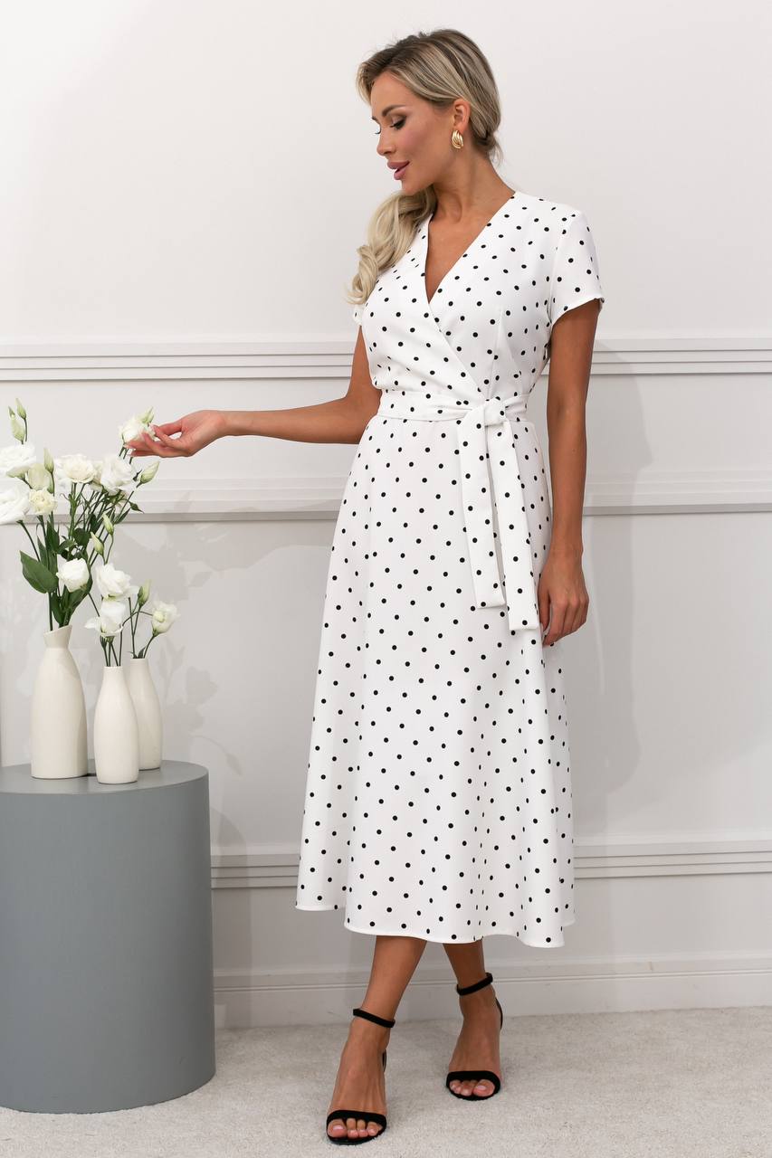 Платье Флора (белый горох)