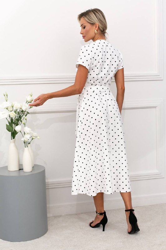 Платье Флора (белый горох)